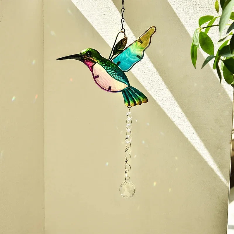 Hummingbird Stained Glass Window Hanging Ornament Rainbow Maker Crystal Prism Suncatcher Home Garden Party Decoration Windchimes
