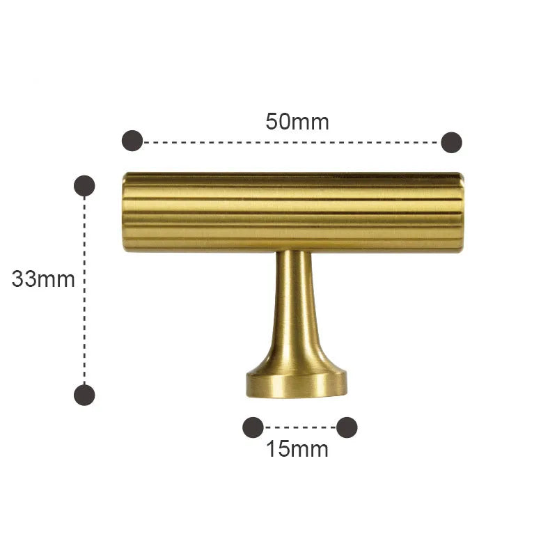 Solid Brass Art Deco Kitchen Cabinet Handles – Knurled T-Bar and Wardrobe Pulls
