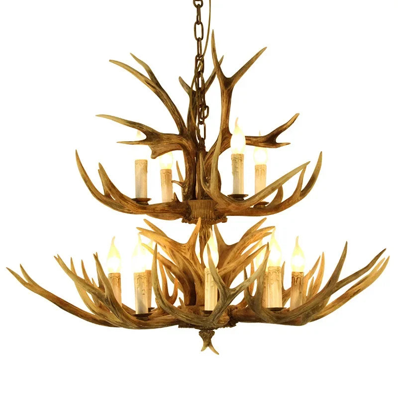 Retro LED Antler Chandeliers - Creative Resin Pendant Lamps for Living, Dining Rooms, Bars, Hotels, and Decor Lighting