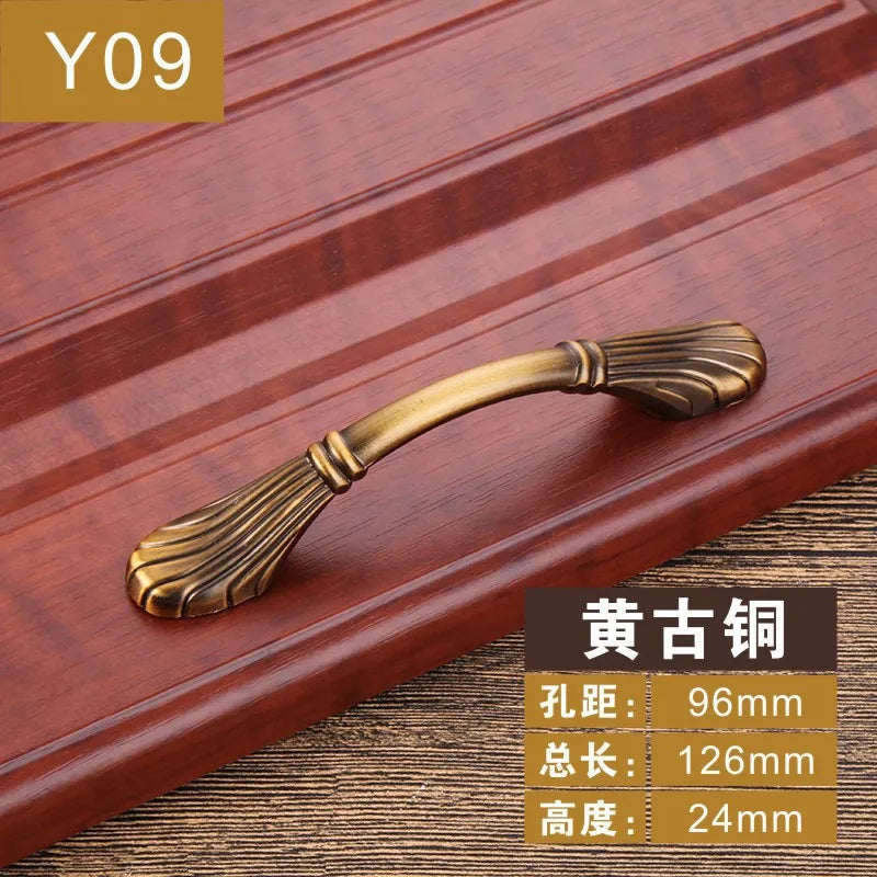 Antique Yellow Bronze Cabinet Handles - Brushed Vintage Drawer Pulls for Kitchen and Wardrobe Doors