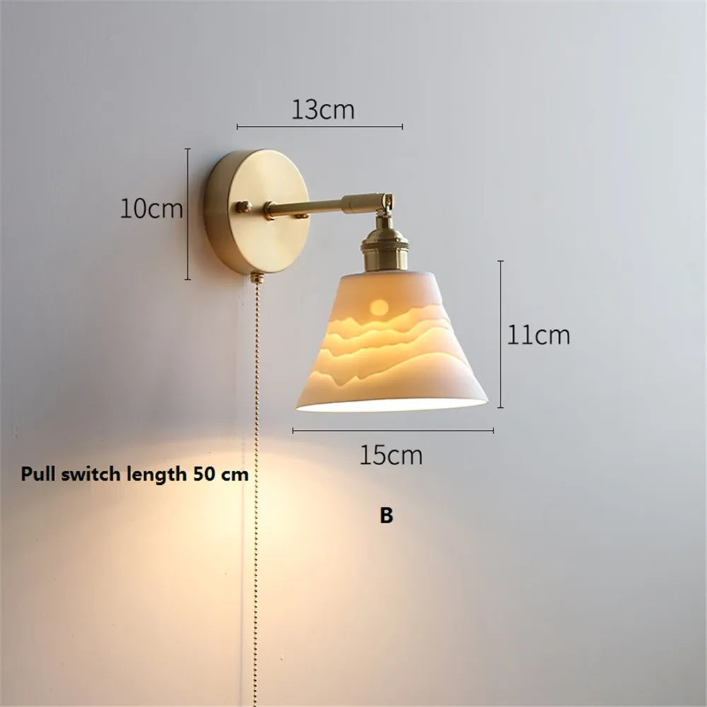 Nordic Home Decoration Bedside Ceramic Wall Light - LED Fixture with Pull Switch for Living Room and Bedroom, Adjustable Sconce Lamp