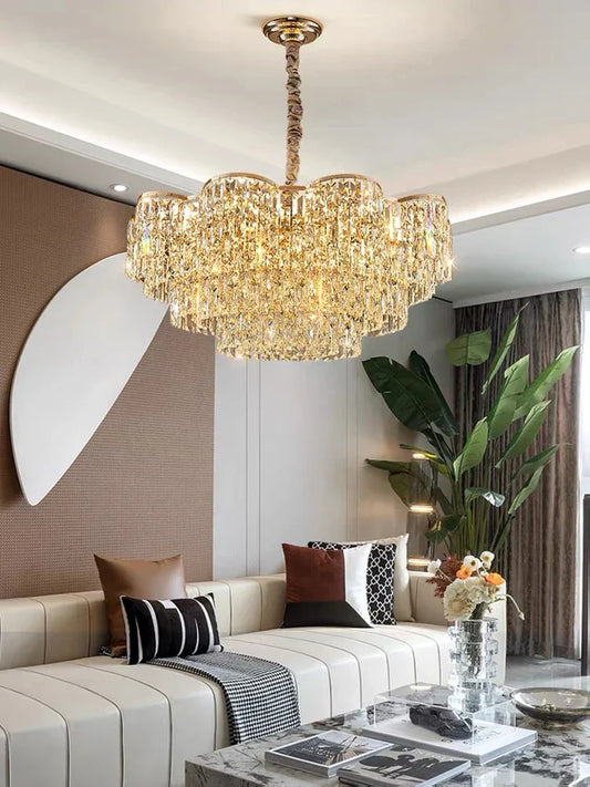 New Design Light Luxury Clean Crystal Chandelier Living Room Lamp Modern Simple Atmosphere Golden Luxury Villa Bedroom Lamp