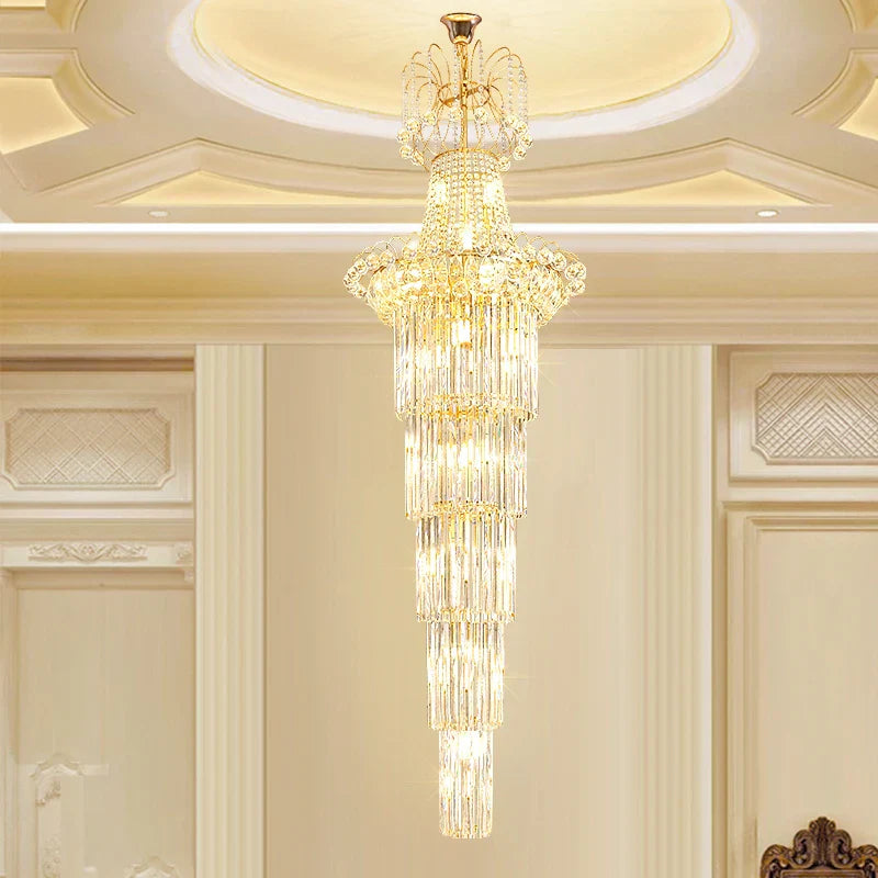 European-Style Duplex High Ceiling Chandelier - Golden Elegance for Grand Halls and Stairwell Luxury
