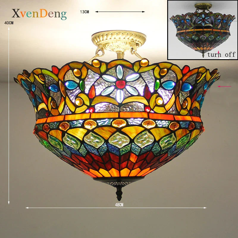 Vintage Mediterranean Tiffany Stained Glass Ceiling Lights - Elegance for Living Rooms, Bedrooms, Kitchens, and More