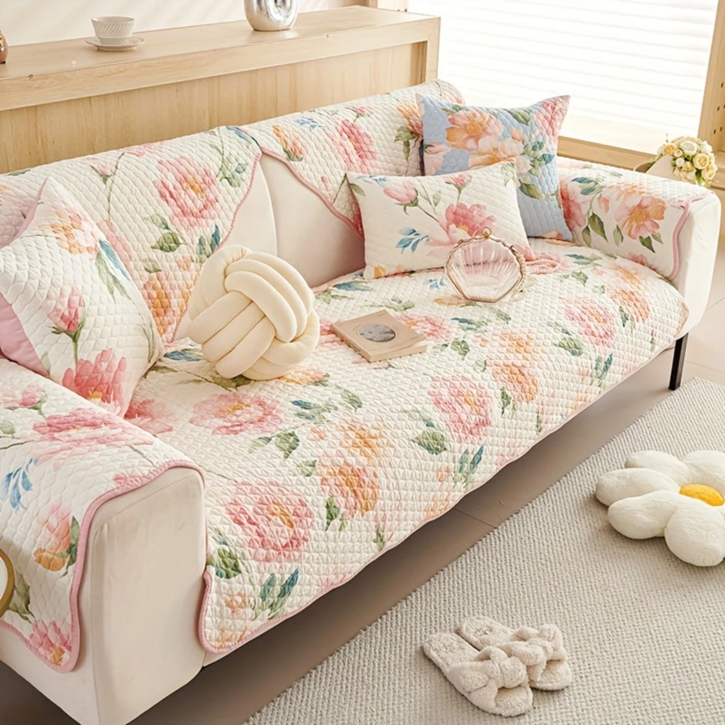 Floral Couch Cover – Dog Proof Linen Sofa Slipcover for Stylish Pet-Friendly Homes