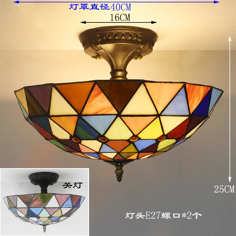 Vintage Tiffany Stained Glass Ceiling Lights - Mediterranean Baroque Hanging Lamp for Living Room, Kitchen, and Bedroom