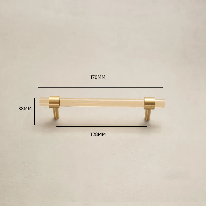 Champagne Acrylic and Brass Cupboard Handles – T-Bar Drawer Pulls for Bedroom and Bathroom