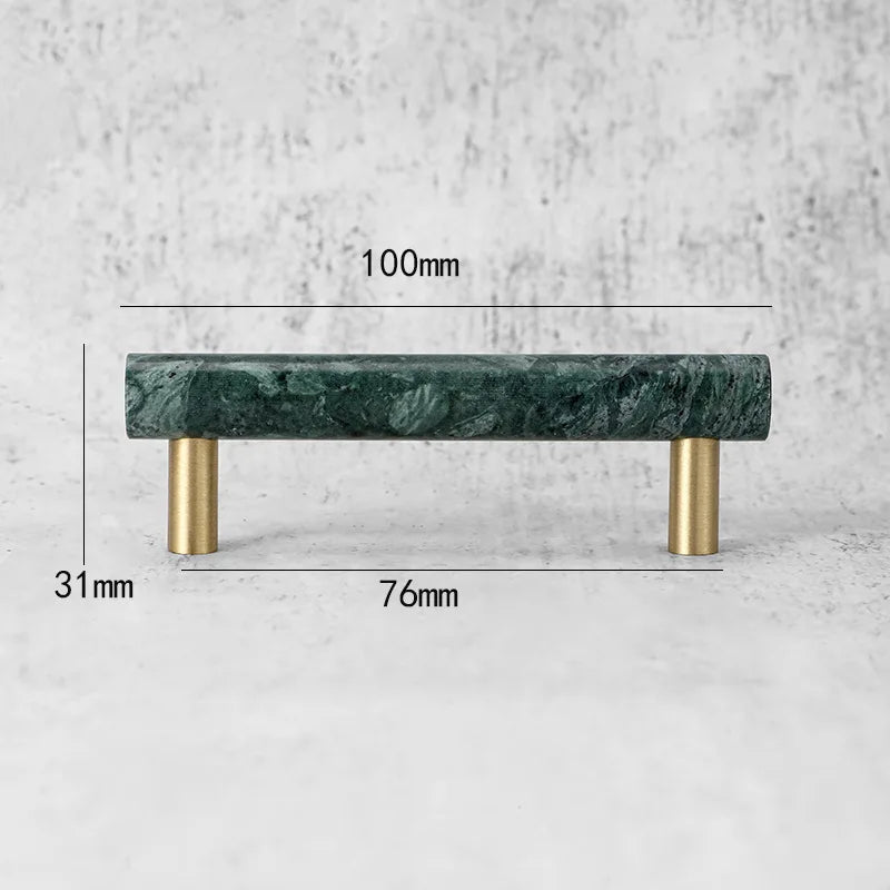 Green and White Marble Cabinet Handle – Luxury Natural Stone Drawer Pulls with Brass Base (50mm-200mm)