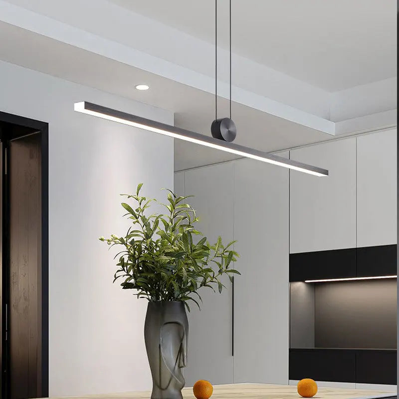 Contemporary LED Strip Pendant Lights - Stylish Black Chandelier for Living, Dining Room, and Kitchen Decor