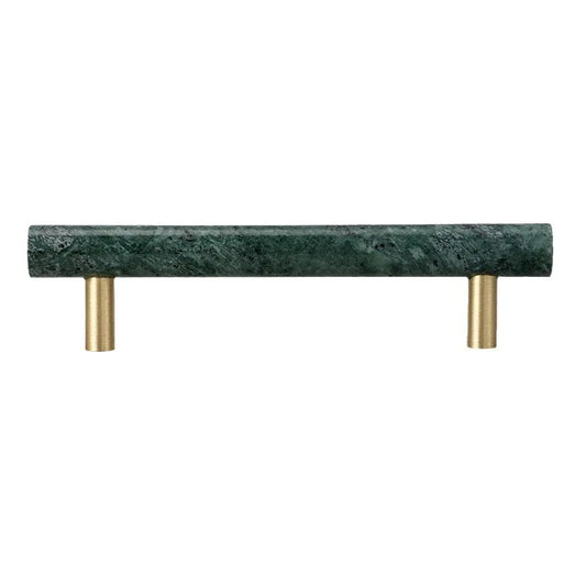 Green and White Marble Cabinet Handle – Luxury Natural Stone Drawer Pulls with Brass Base (50mm-200mm)