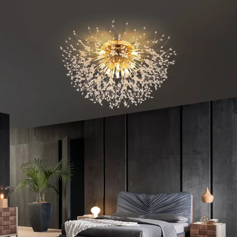 Nordic Dandelion LED Chandelier Ceiling Lamp - Sparkling Ball and Snowflake Ceiling Lights - Perfect for Living Room, Bedroom, and Dining - Indoor Lighting