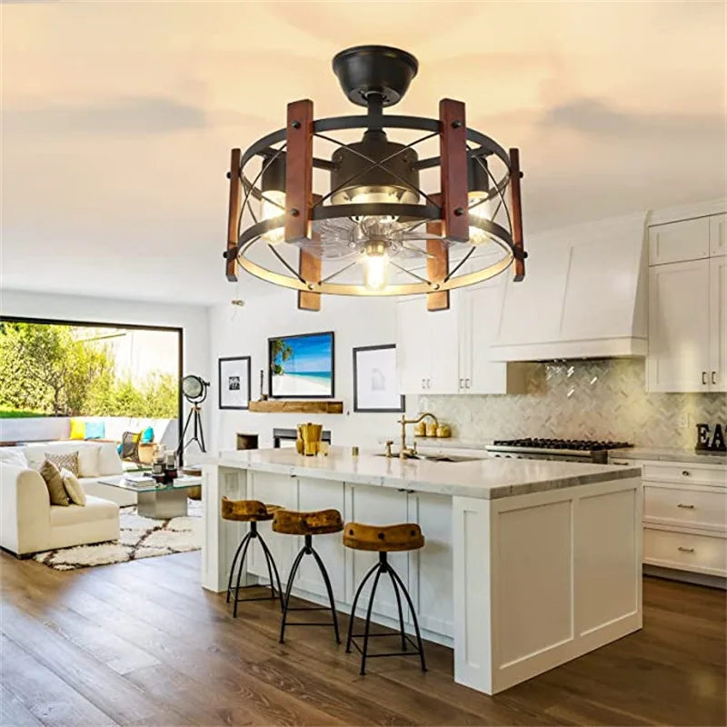 Modern Retro Ceiling Fan Light American Industrial Vintage Fan Lamp 110V 260V Dining Room Light Bedroom Remote control