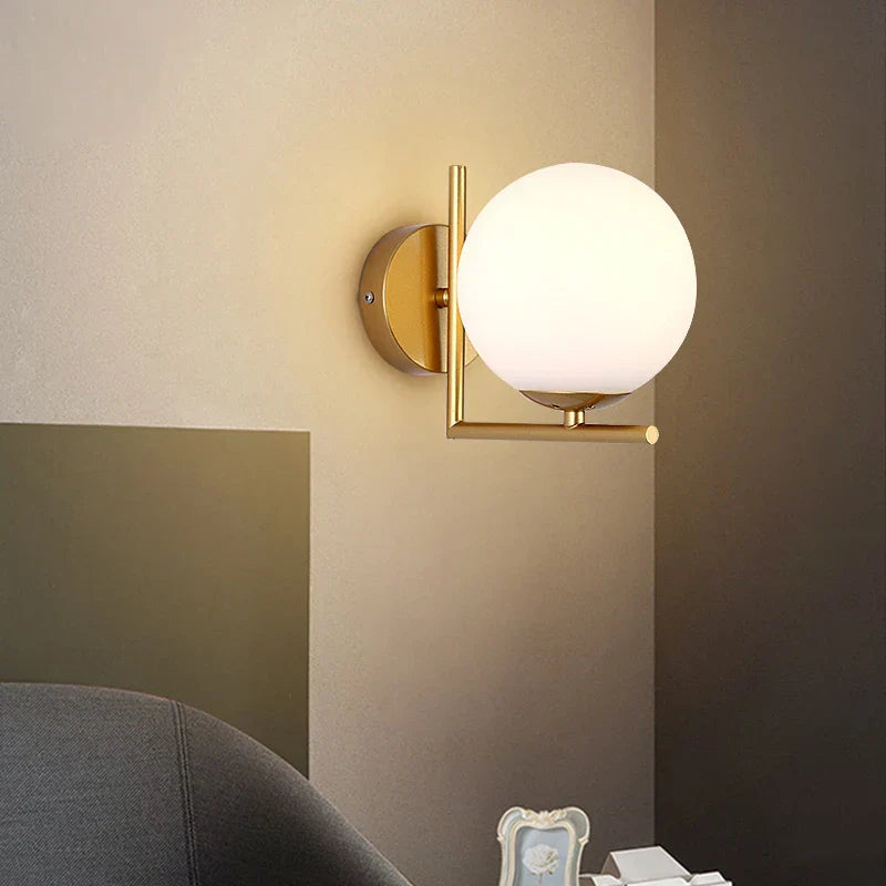 Modern Gold Wall Lamp - Stylish Wall Sconce with Bean Glass Ball Design - LED Round Ball Wall Light for Foyer, Bedroom, Bedside, Corridor, Loft
