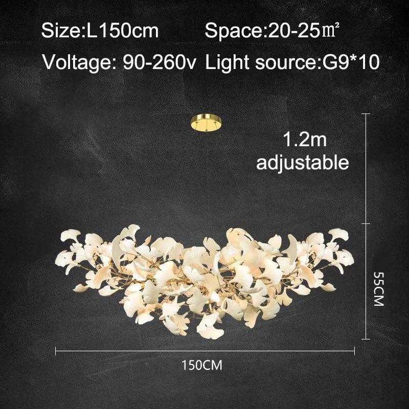 Elegant Nordic Apricot Leaf Chandelier - Wrought Iron Petals Indoor LED Lighting for Living, Dining, and Bedroom Spaces