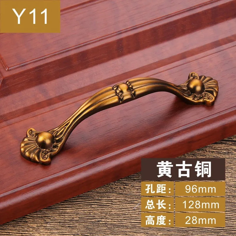 Antique Yellow Bronze Cabinet Handles - Brushed Vintage Drawer Pulls for Kitchen and Wardrobe Doors