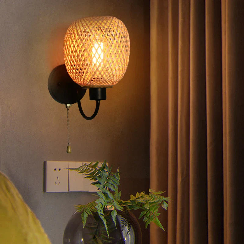 Vintage Rattan Bamboo Wall Sconce - Retro Lighting for Dining, Bedroom, and More