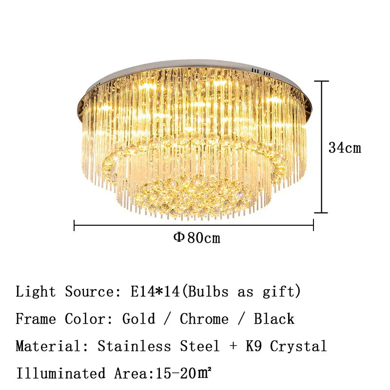 Luxury Chrome LED Ceiling Lights - Modern Elegance for Living Rooms with Crystal Accents