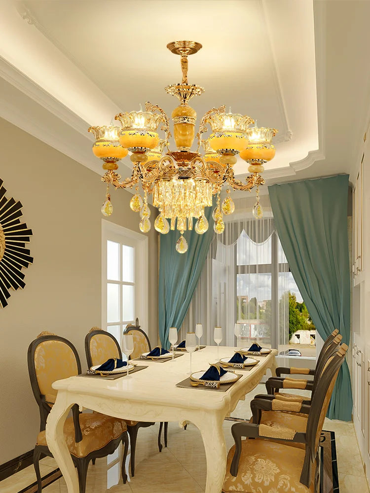 Elegant European Style Crystal Chandelier - A Luxurious Jade-Inspired Main Lamp for Living Rooms, Bedrooms, and Hallways
