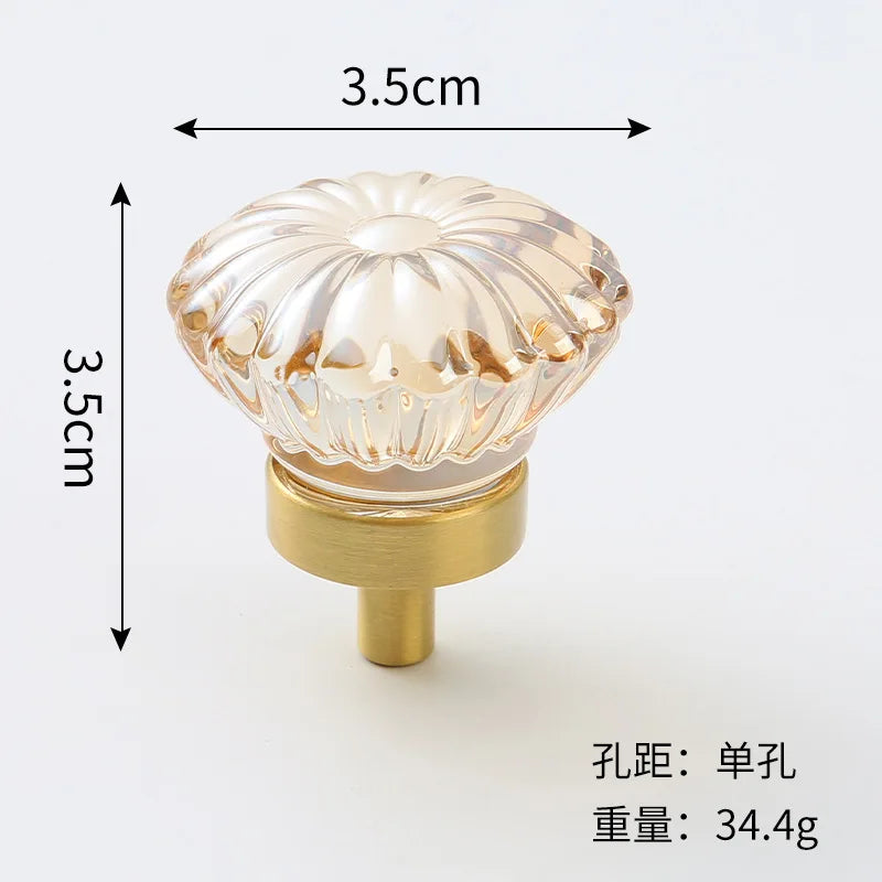 Brass Crystal Cupboard Cabinet Handle Kitchen Drawer Knobs Light Luxury Furniture Hardware Transparent Handle Home Decoration