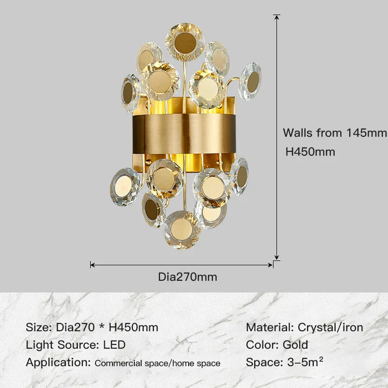 Eliana - New Modern Wall Sconce Lighting For Bedroom Brushed Gold Crystal Wall Lamps Home Decoration Led Cristal Wall Light Fixtures