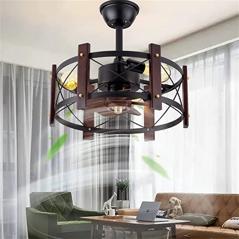 Modern Retro Ceiling Fan Light American Industrial Vintage Fan Lamp 110V 260V Dining Room Light Bedroom Remote control