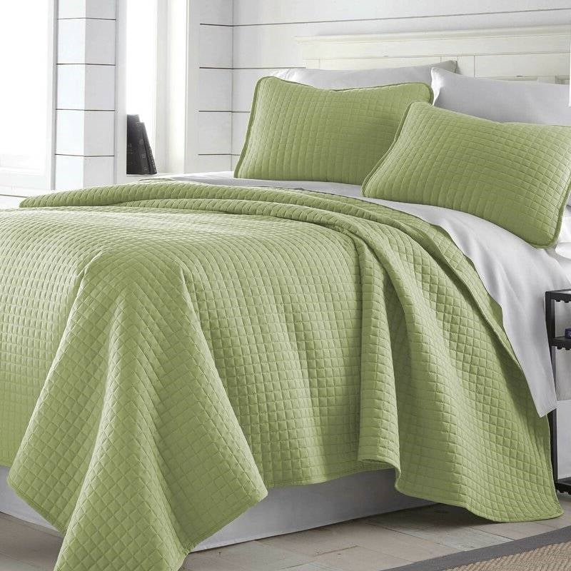 Full Queen Lightweight Sage Ultra Soft 3-Piece Microfiber Quilt Set on a neatly made bed.