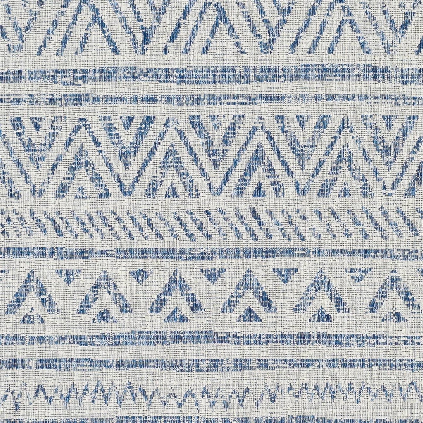 6.5 ft. x 9 ft. Blue Grey Chevron Coastal Boho Style Indoor Outdoor Area Rug