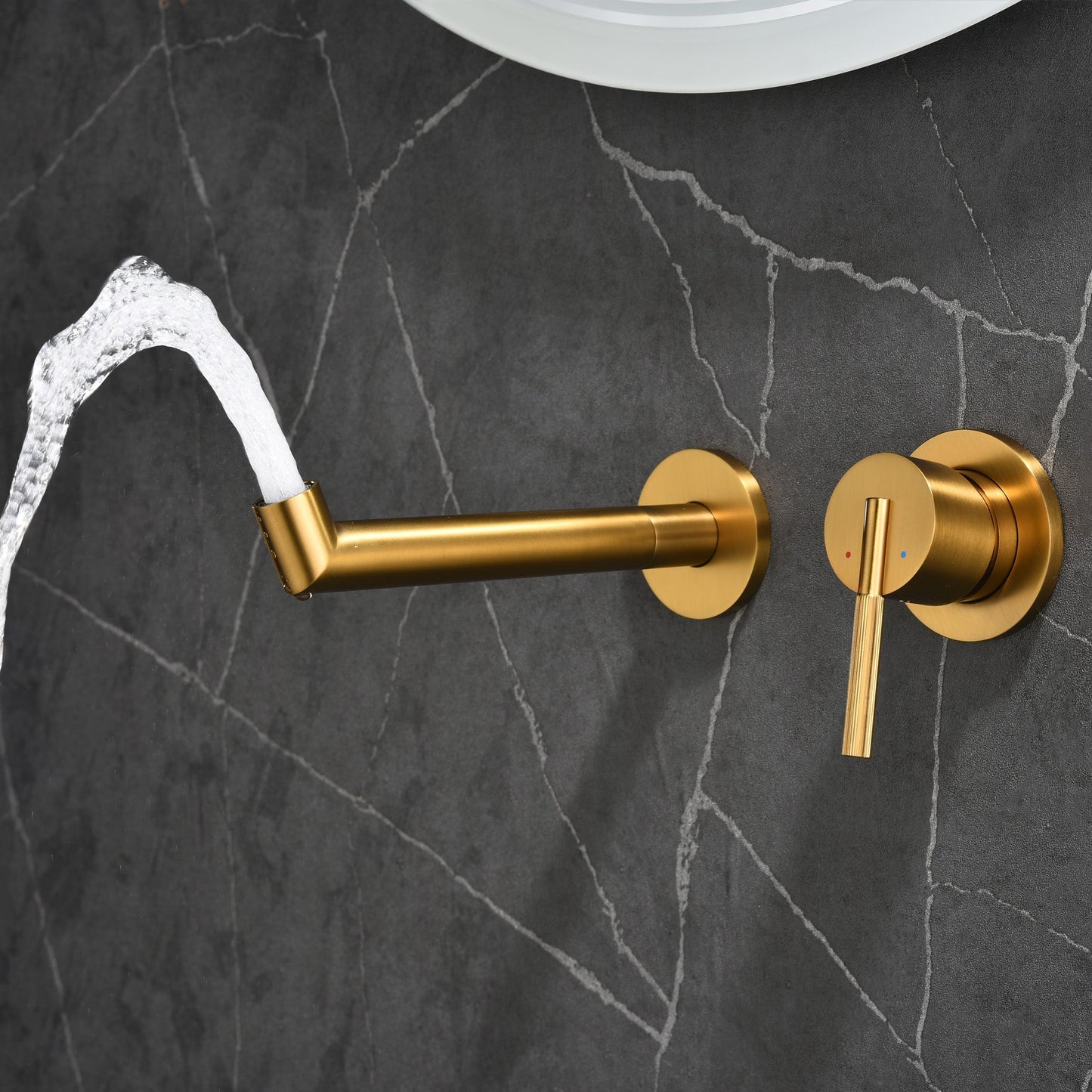 Brushed Gold Wall Mount Waterfall Bathroom Sink Faucet with  Brass Pop-Up Drain