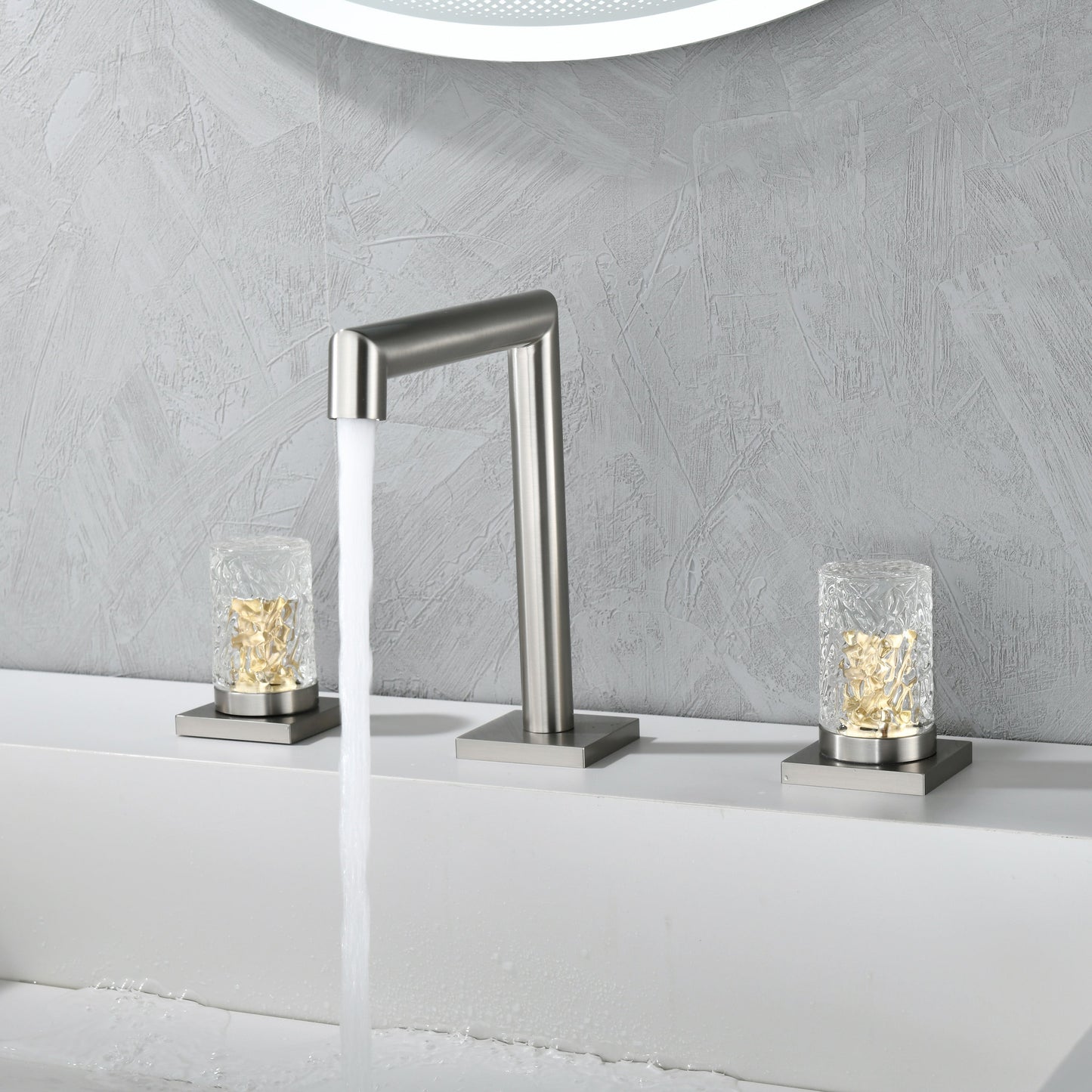 Crystal handle 3-hole deck-mount sink faucet, include a pop-up drain with overflow