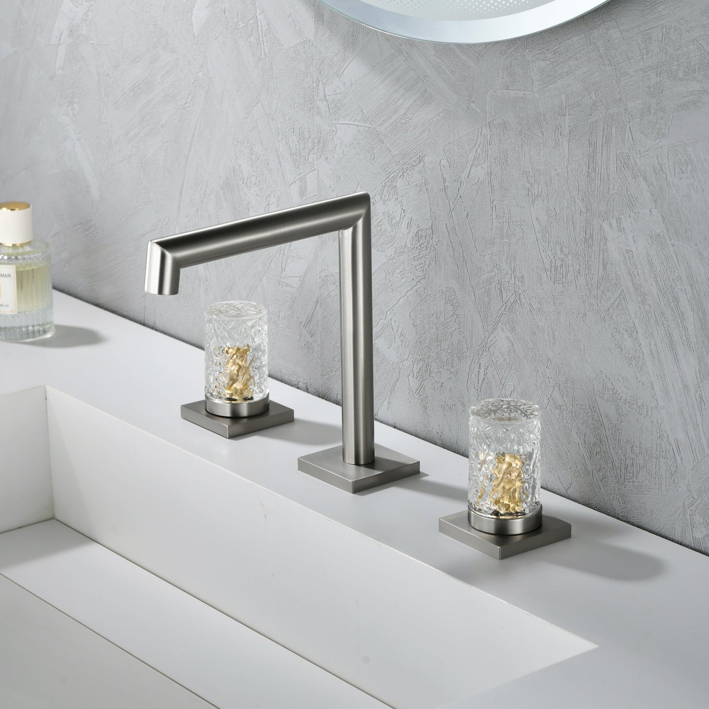 Crystal handle 3-hole deck-mount sink faucet, include a pop-up drain with overflow