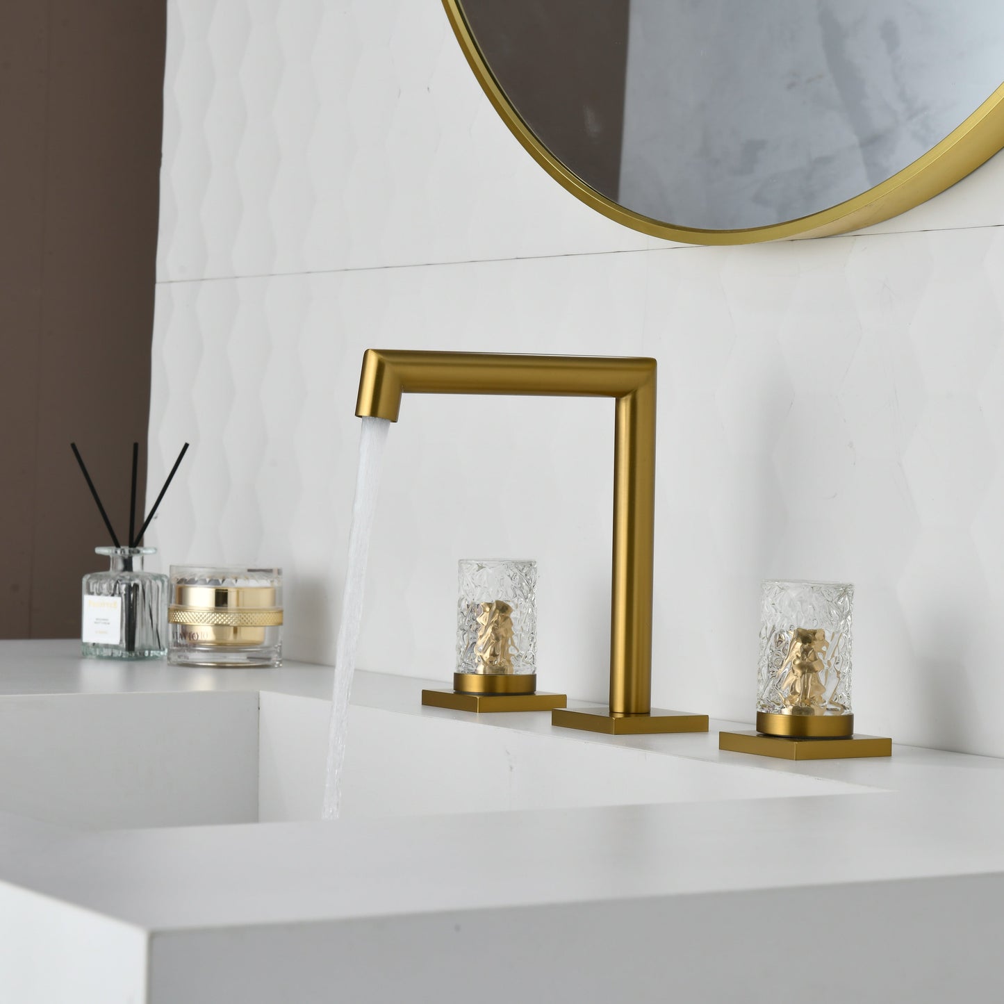 Crystal handle 3-hole deck-mount sink faucet, include a pop-up drain with overflow