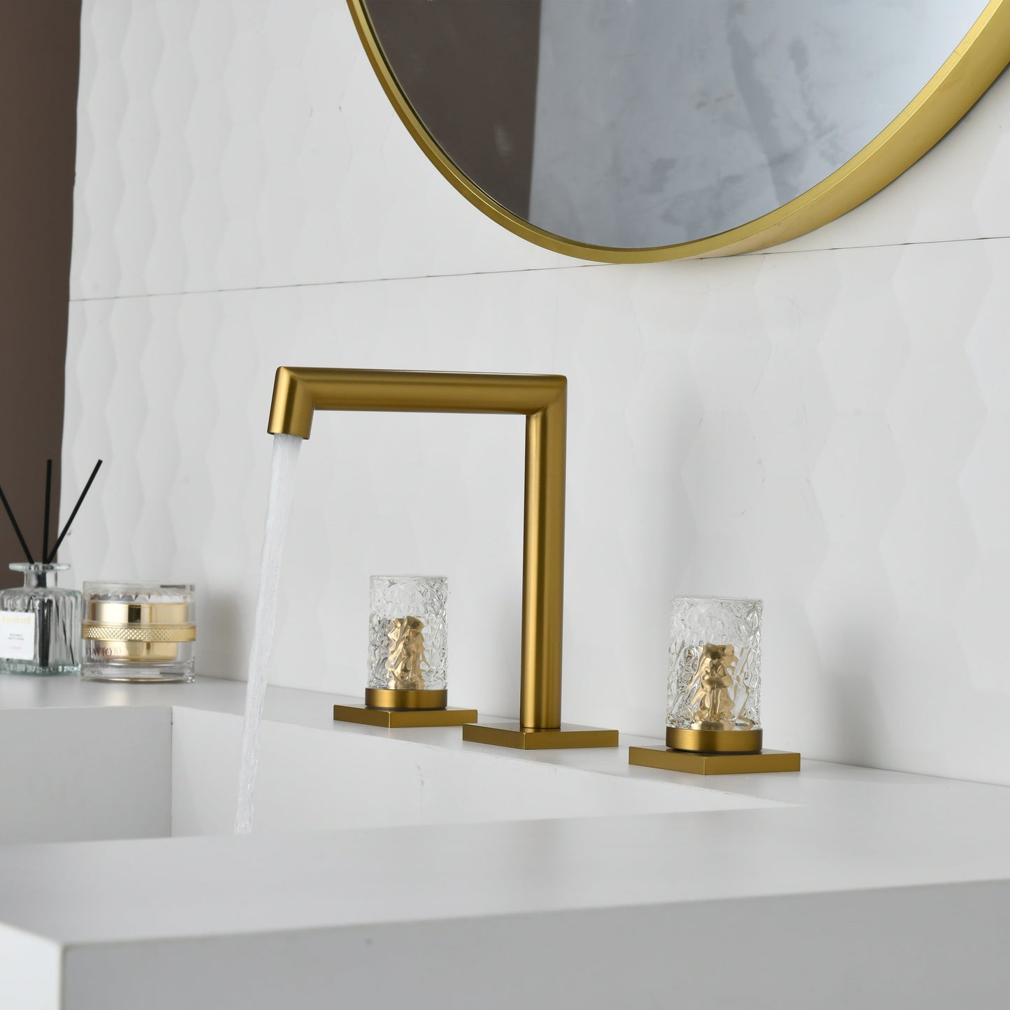 Crystal handle 3-hole deck-mount sink faucet, include a pop-up drain with overflow
