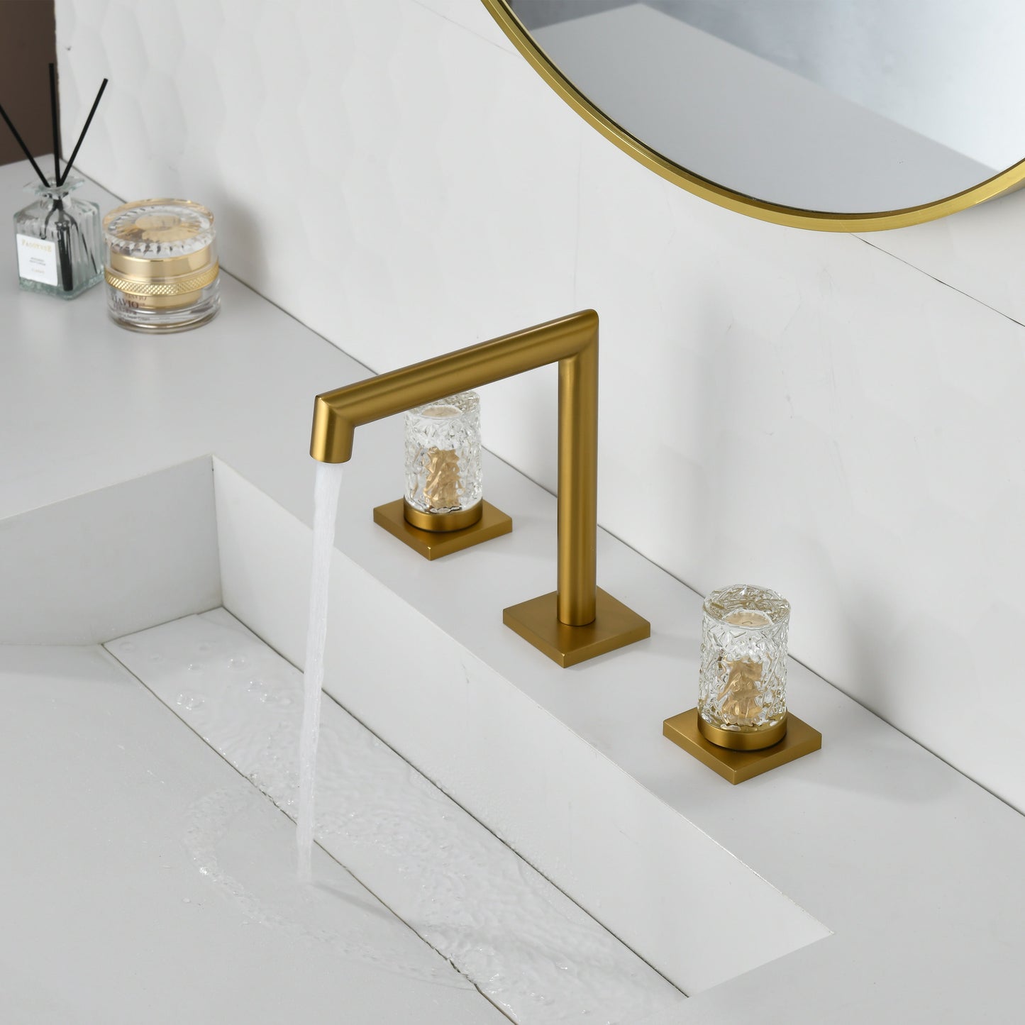 Crystal handle 3-hole deck-mount sink faucet, include a pop-up drain with overflow