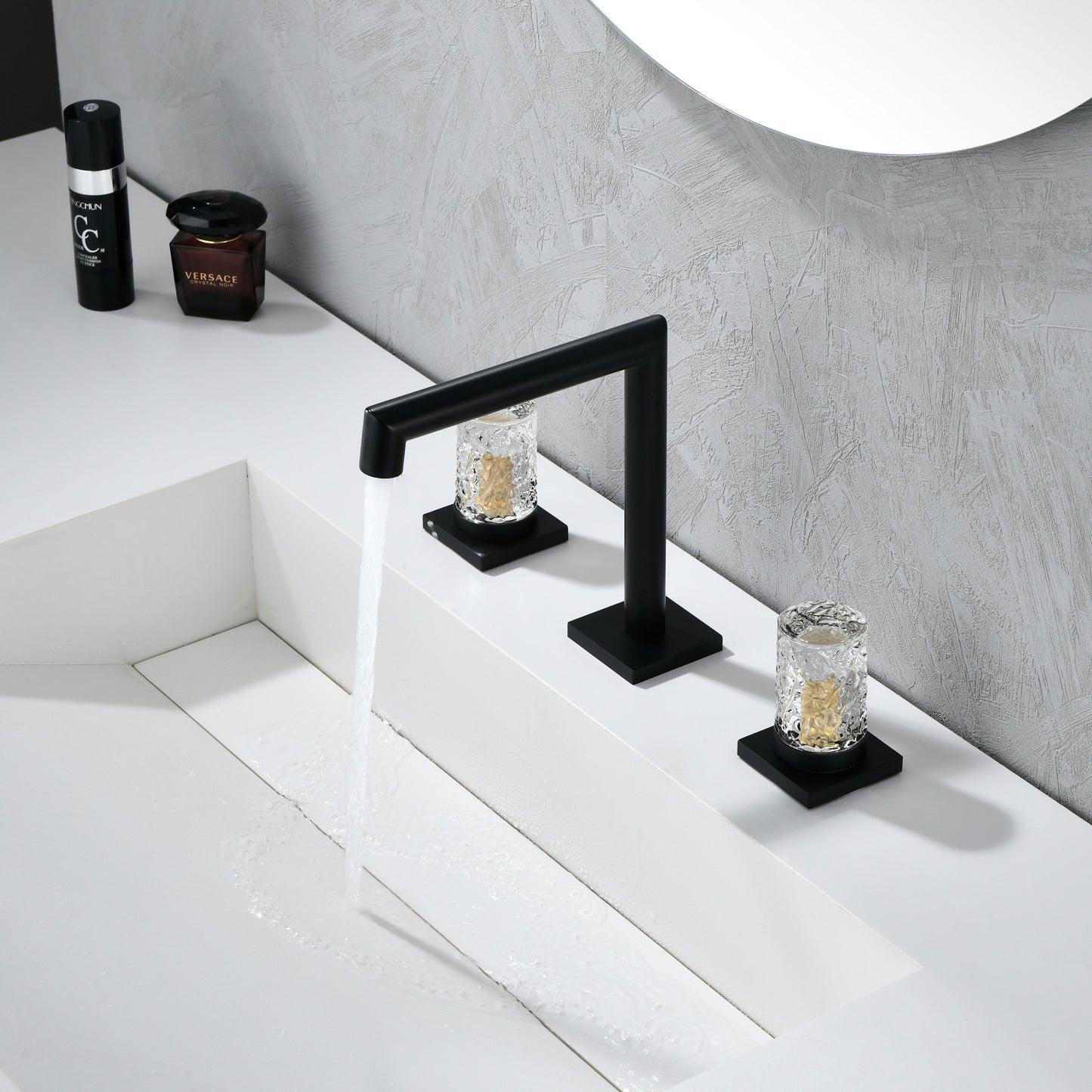 Crystal handle 3-hole deck-mount sink faucet, include a pop-up drain with overflow