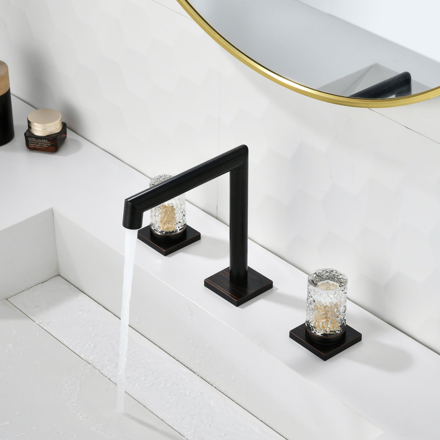 Crystal handle 3-hole deck-mount sink faucet, include a pop-up drain with overflow