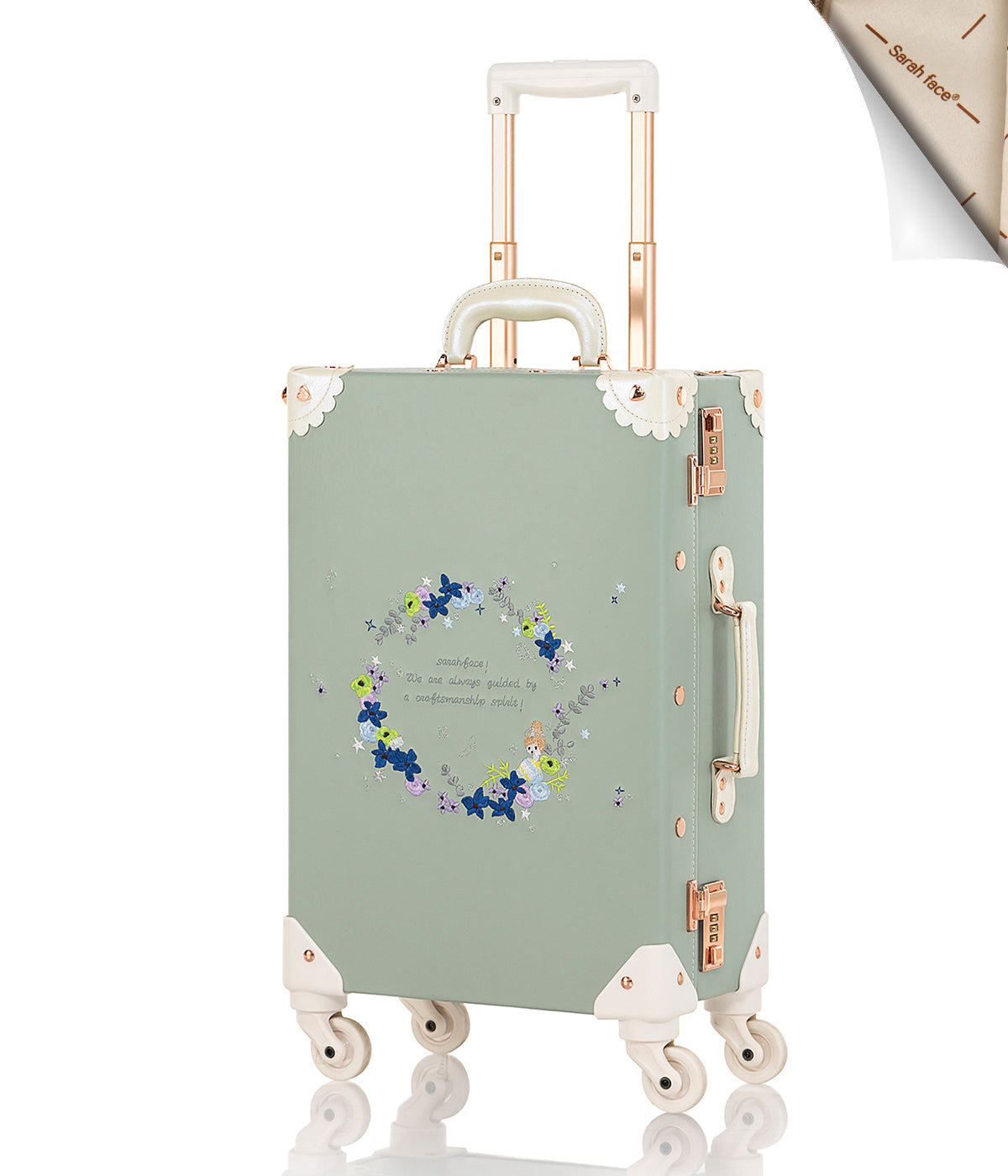 SarahFace Spinner Suitcase - Embroidery Green
