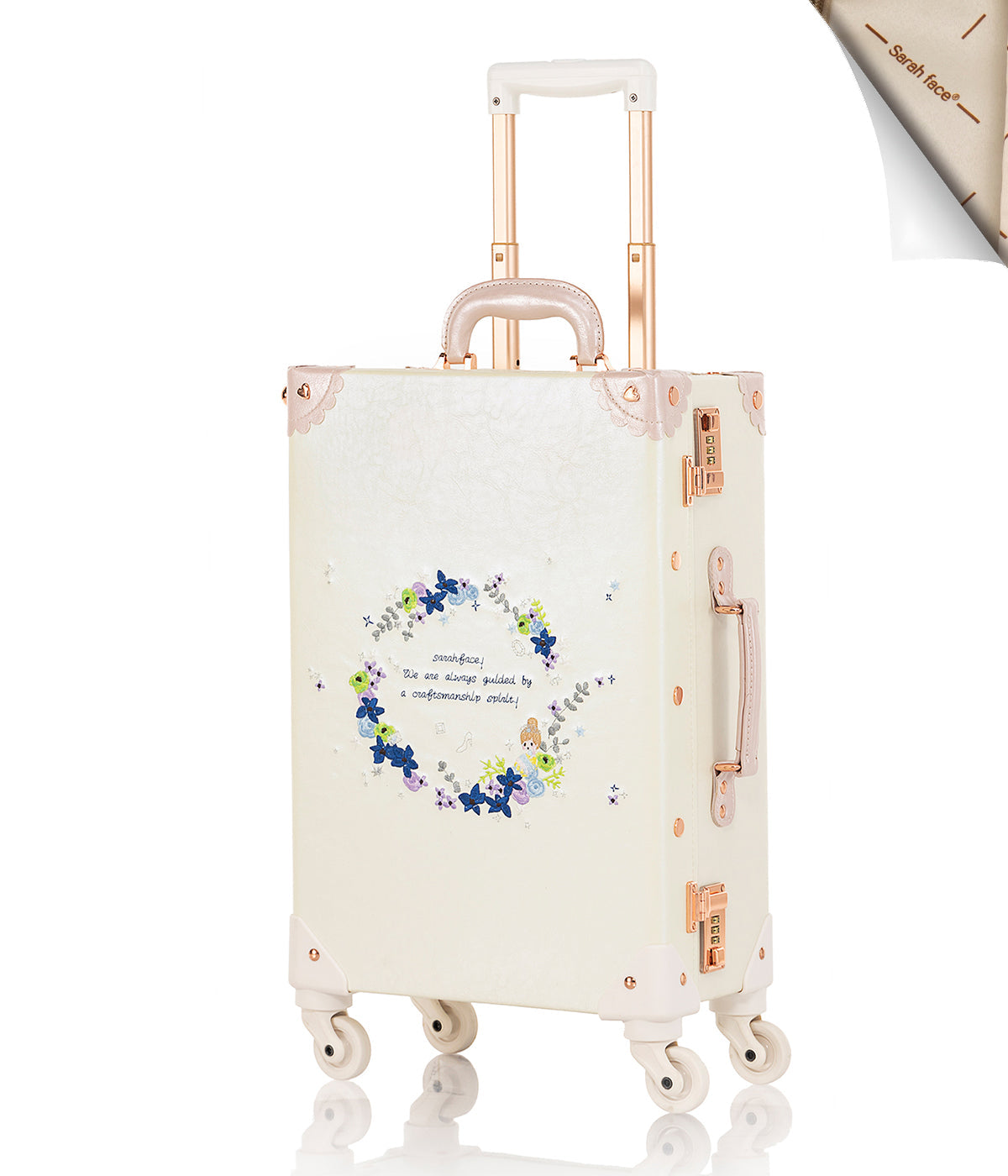 SarahFace Spinner Suitcase - Embroidery Cream White