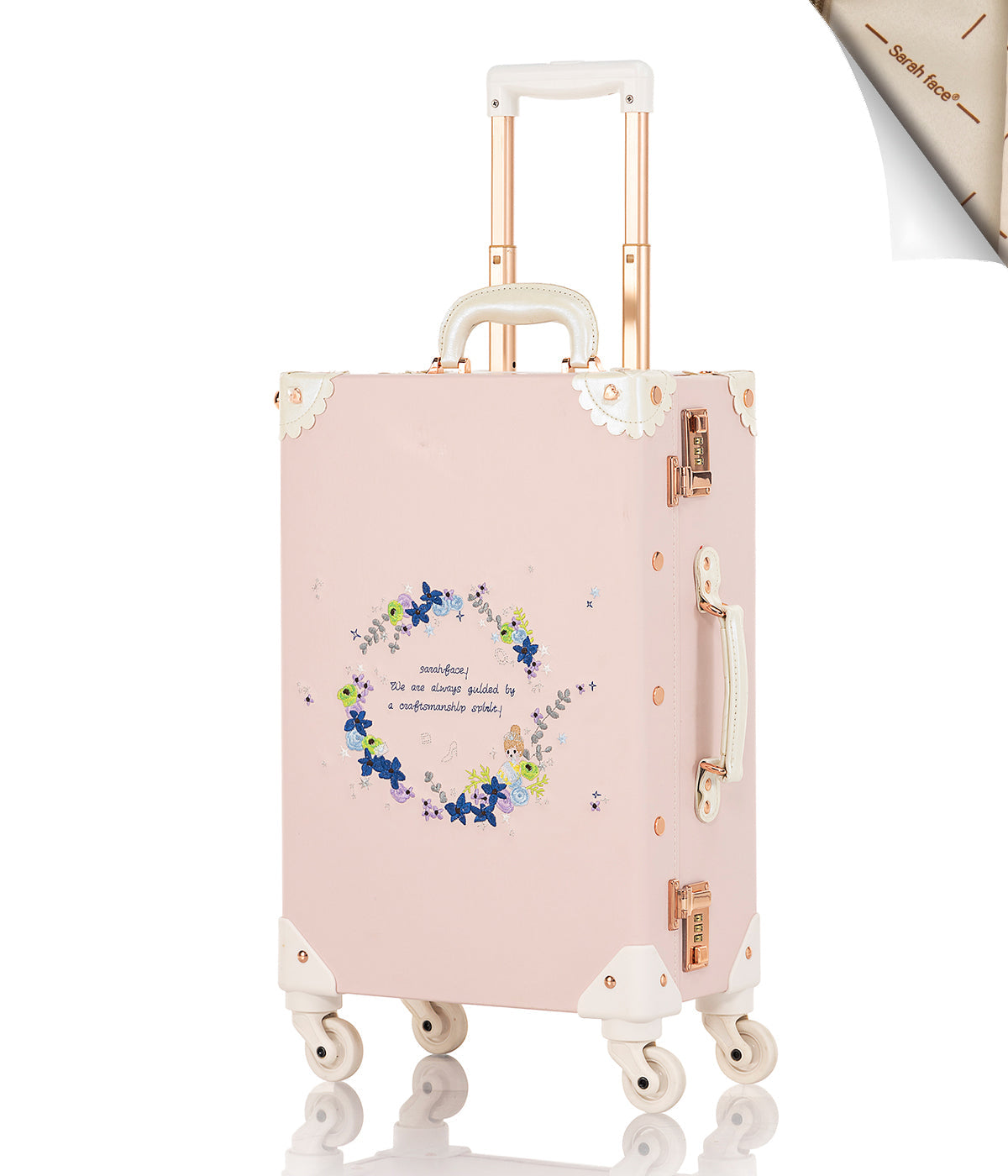 SarahFace Spinner Suitcase - Embroidery Cherry Pink