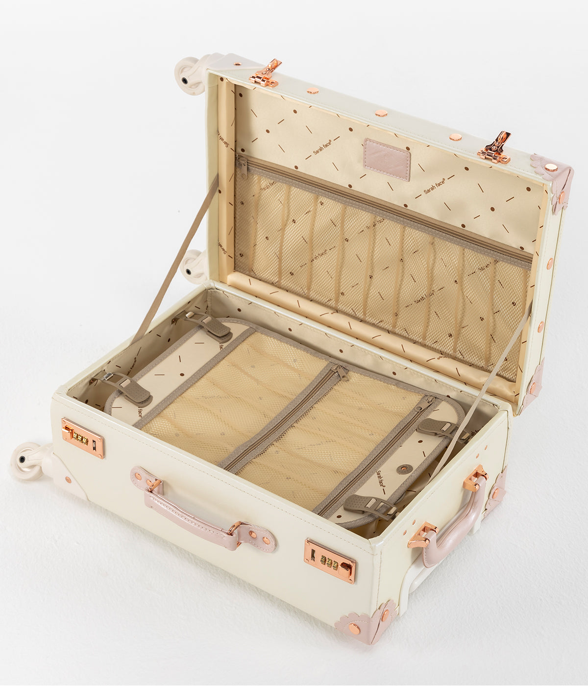 SarahFace Spinner Suitcase - Embroidery Cream White