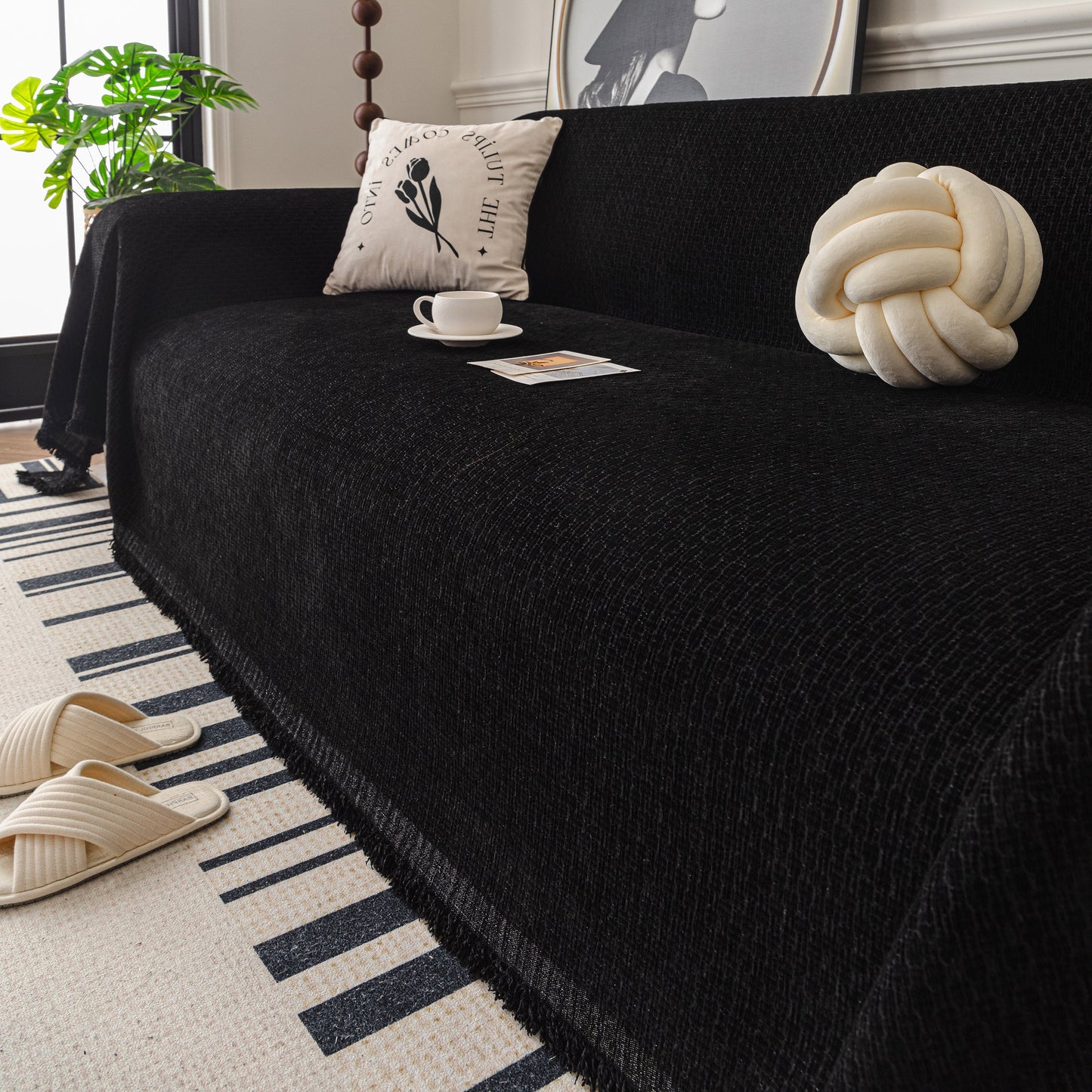 Textured Woven Modern Sofa Cover, Natural Blend Decorative Couch Throw Blanket
