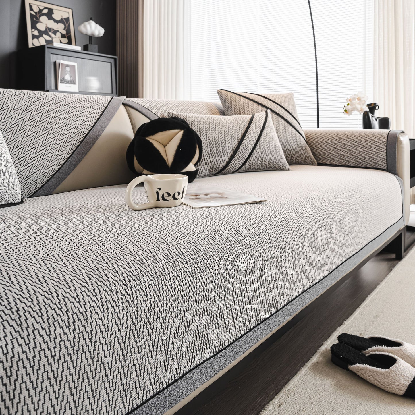 Herringbone Couch Protector for Pets, Non-Slip Washable Sectional Couch Covers