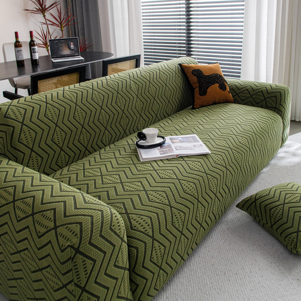 Modern Geometric Jacquard Sofa Slipcover, High Stretch 1-Piece Textured Couch Cover