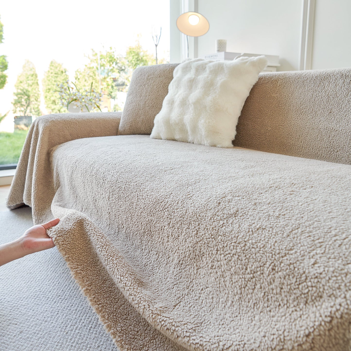 Thick Sherpa Fleece Sofa Protector Cover Stylish Durable Slipcovers for Couches and Chairs
