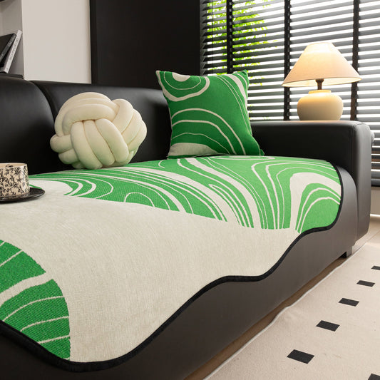 Abstract Art Sofa Cover with Wave Edge, Non Slip Couch Cover for Stylish Homes