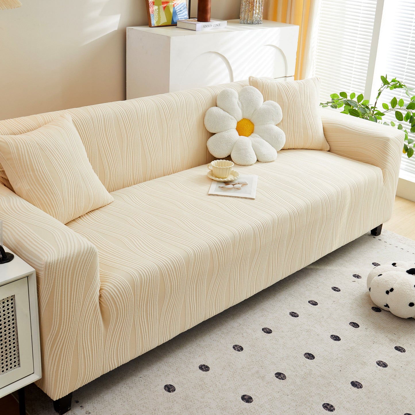 Textured Wave Stretch Sofa Couch Cover, Soft Washable Spandex Furniture Slipcovers