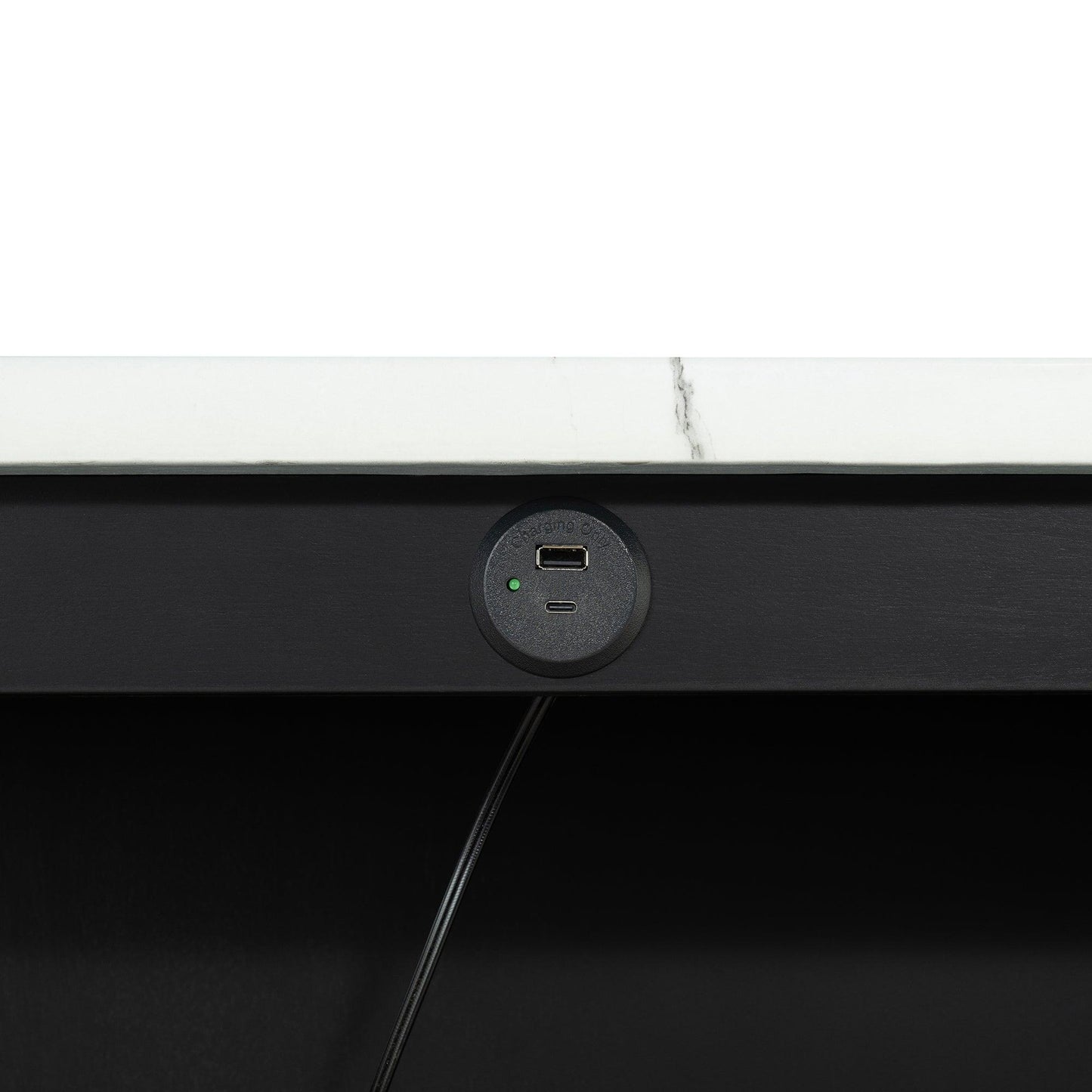 36" Modern Dining Table Set with 2 Stool, High Gloss Table Top, USB-A & USB-C Charging Ports