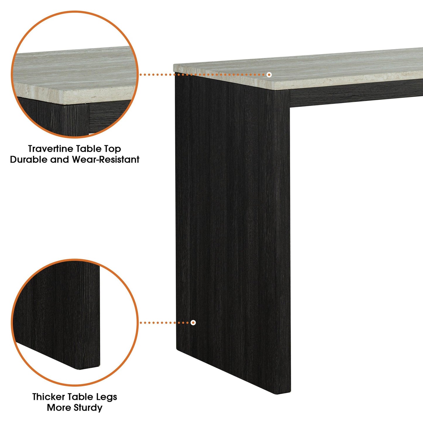 48" Modern Breakfast 1 Dining Table Set with 2 Stools for Apartment, Travertine Table Top