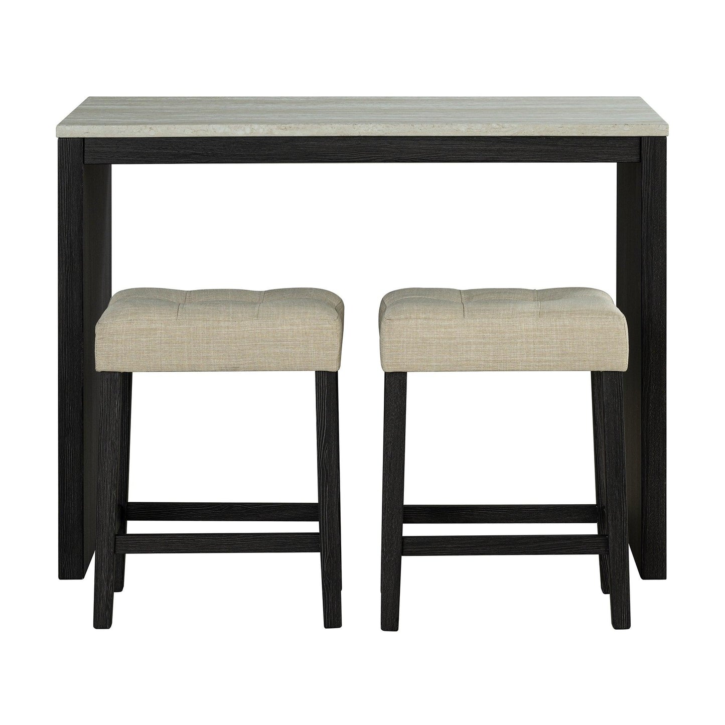 48" Modern Breakfast 1 Dining Table Set with 2 Stools for Apartment, Travertine Table Top
