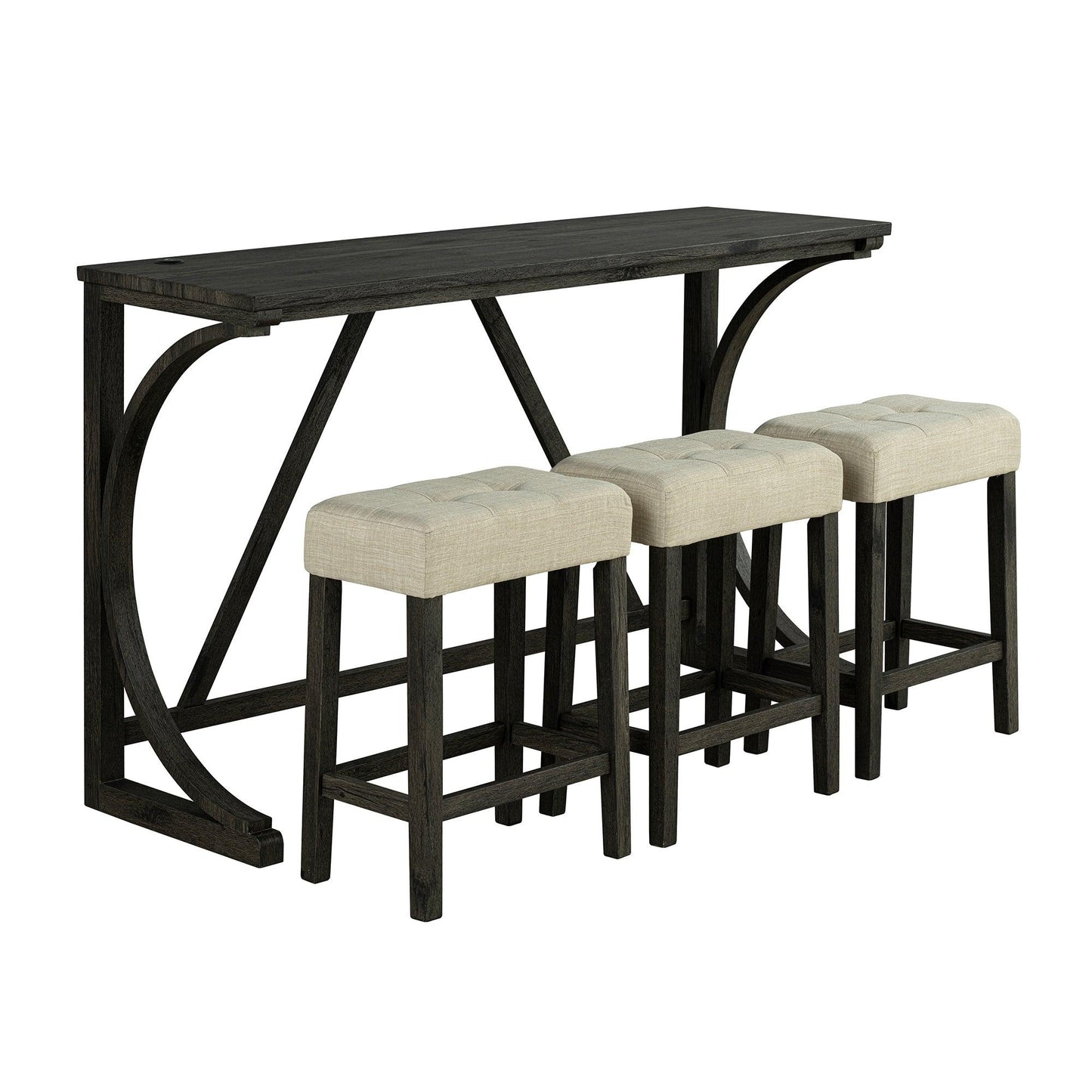 59" Rustic Dining&Bar Table Set with 3 Stools for Apartment, USB-A & USB-C Charging Ports