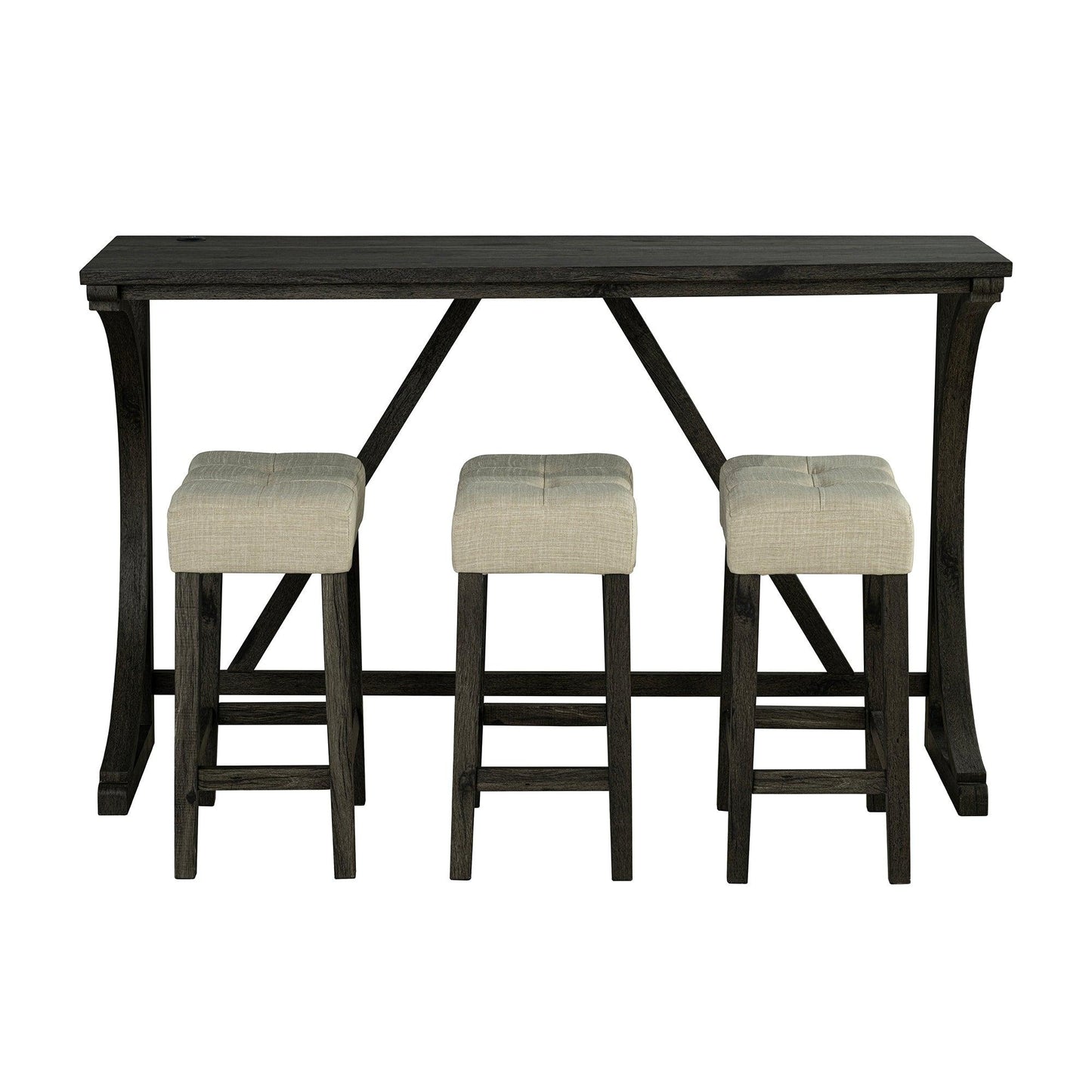 59" Rustic Dining&Bar Table Set with 3 Stools for Apartment, USB-A & USB-C Charging Ports